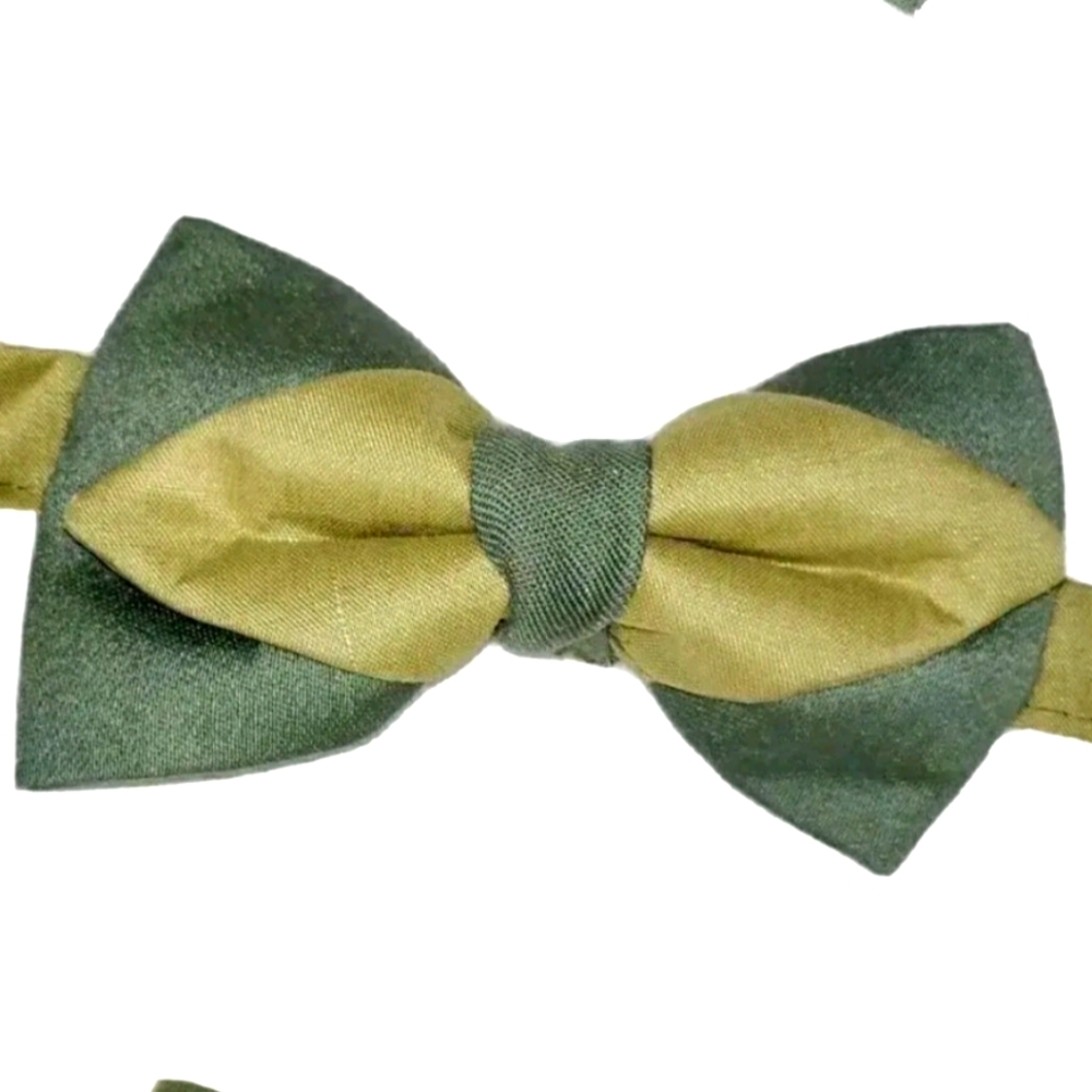 Father's Day "Double Edge" Bowtie. Handmade. Pre-tied. Greenx2. Cotton. 3"x2.5"